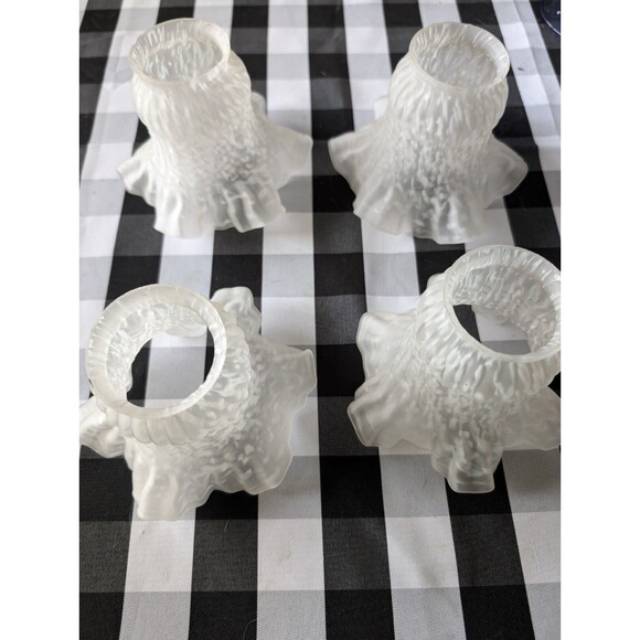 Four White Frosted Mottled Glass Ruffled Scalloped Tulip Lamp Shade 2 1/4". - Picture 5 of 9